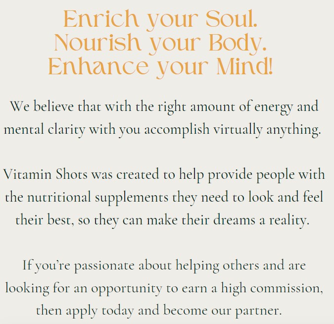Affilates Page Enrich Your Soul Text