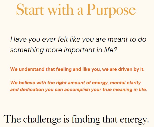 Our Mission Page Start with a purpose text