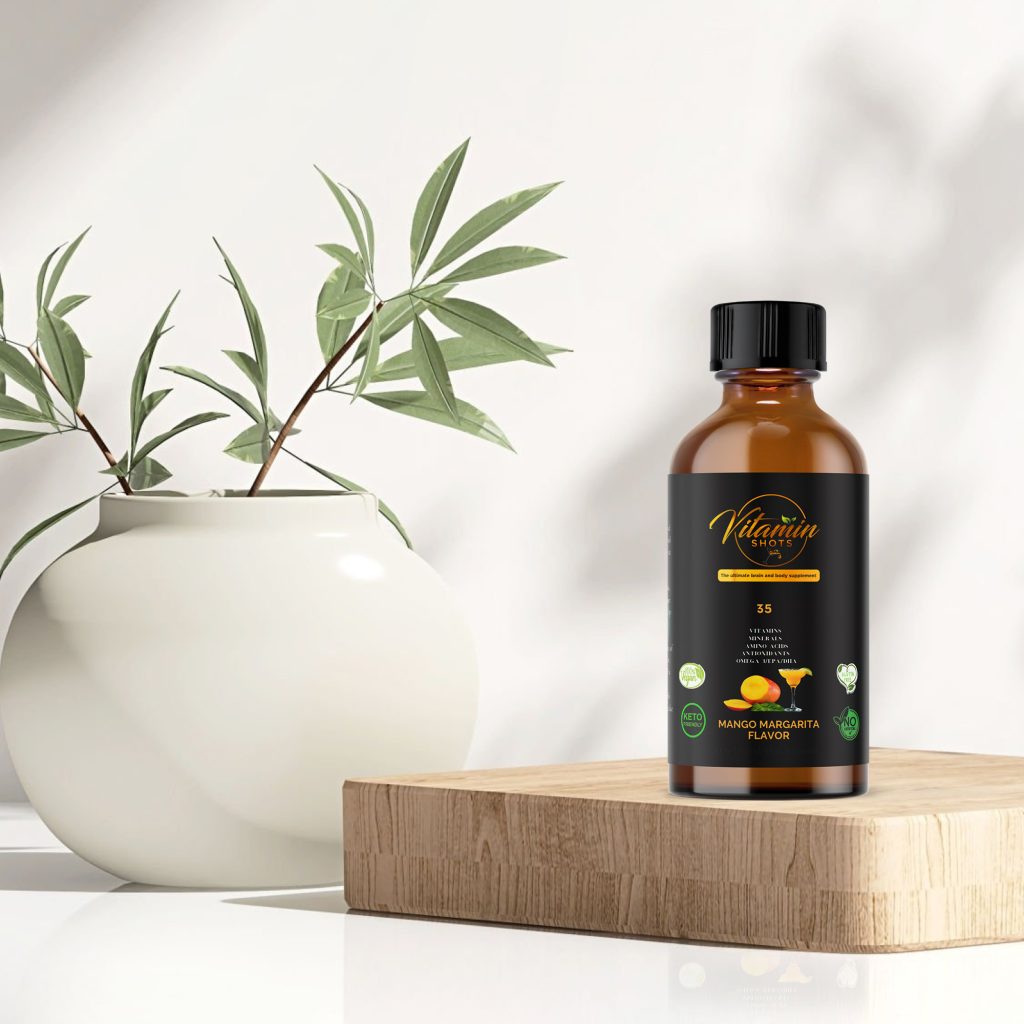 Vitamin Shots Bottle Photo on Wooden Platform 2